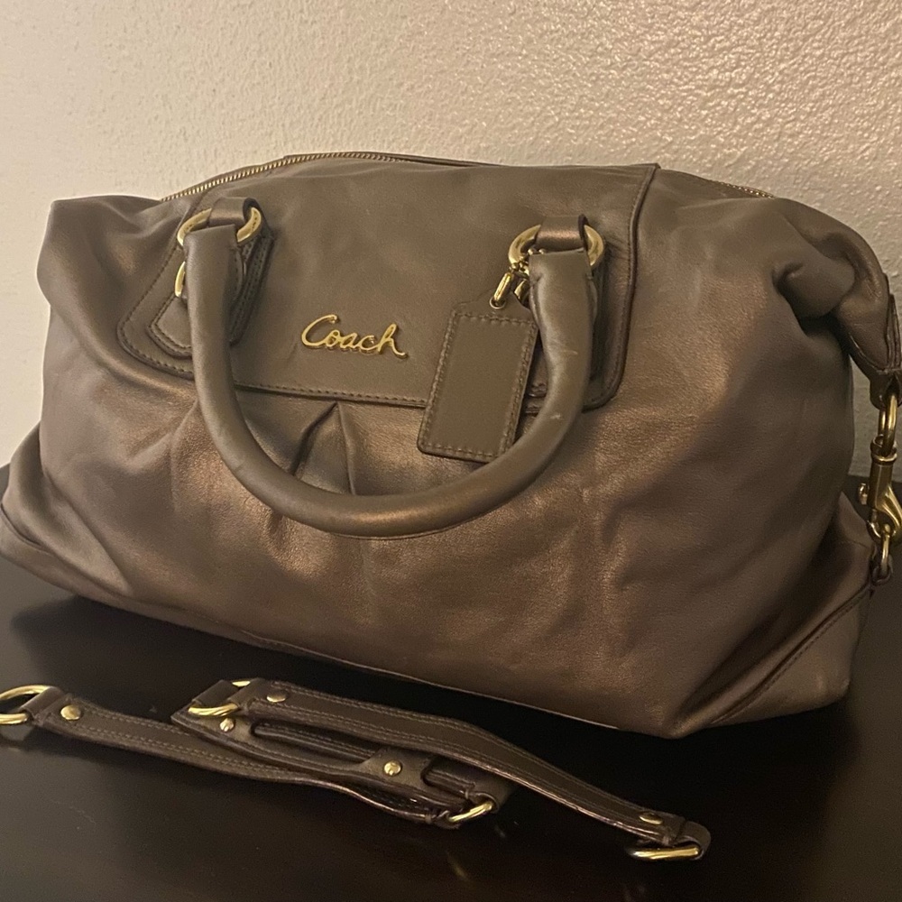 Coach Ashley Convertible Pewter Metallic Leather Satchel | Shoulder Bag - Picture 2 of 11